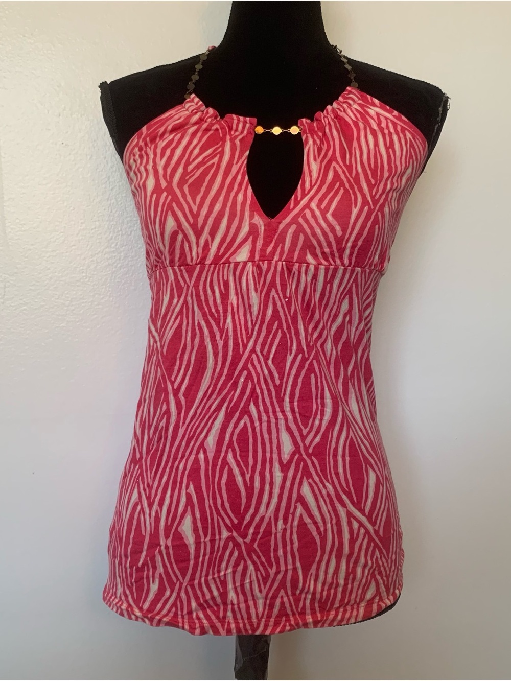 Express Pink and White Halter Tank with Keyhole